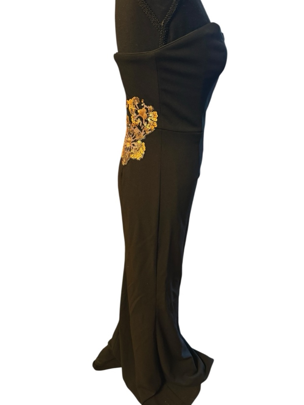 Dress the Population Black Strapless Gown with Gold Floral Appliqué - Picture 11 of 14